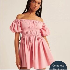 Abercrombie & Fitch Pink Poplin Off-Shoulder Mini Dress